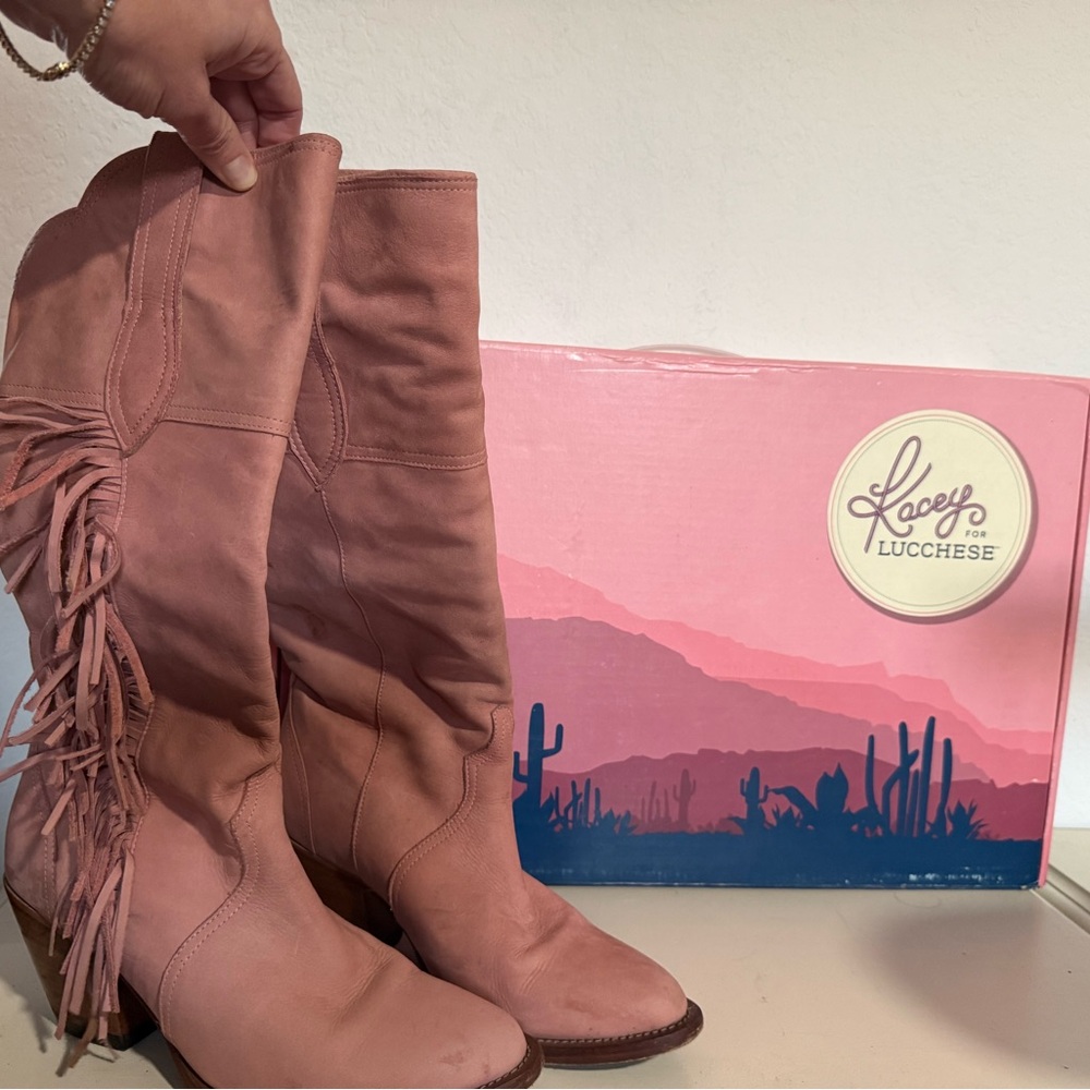 Lucchese Pink Fringe Heeled Boots